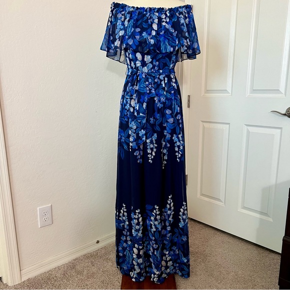 Eliza J Women's Floral Print Off The Shoulder Popover Maxi Dress - Picture 3 of 13